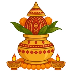 Diwali Decoration Kalash with Marigold & Diyas Transparent Sticker